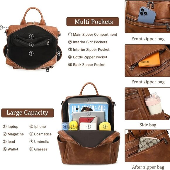 Leather Backpack Purse for Women Faux Leather Large Capacity Casual Travel